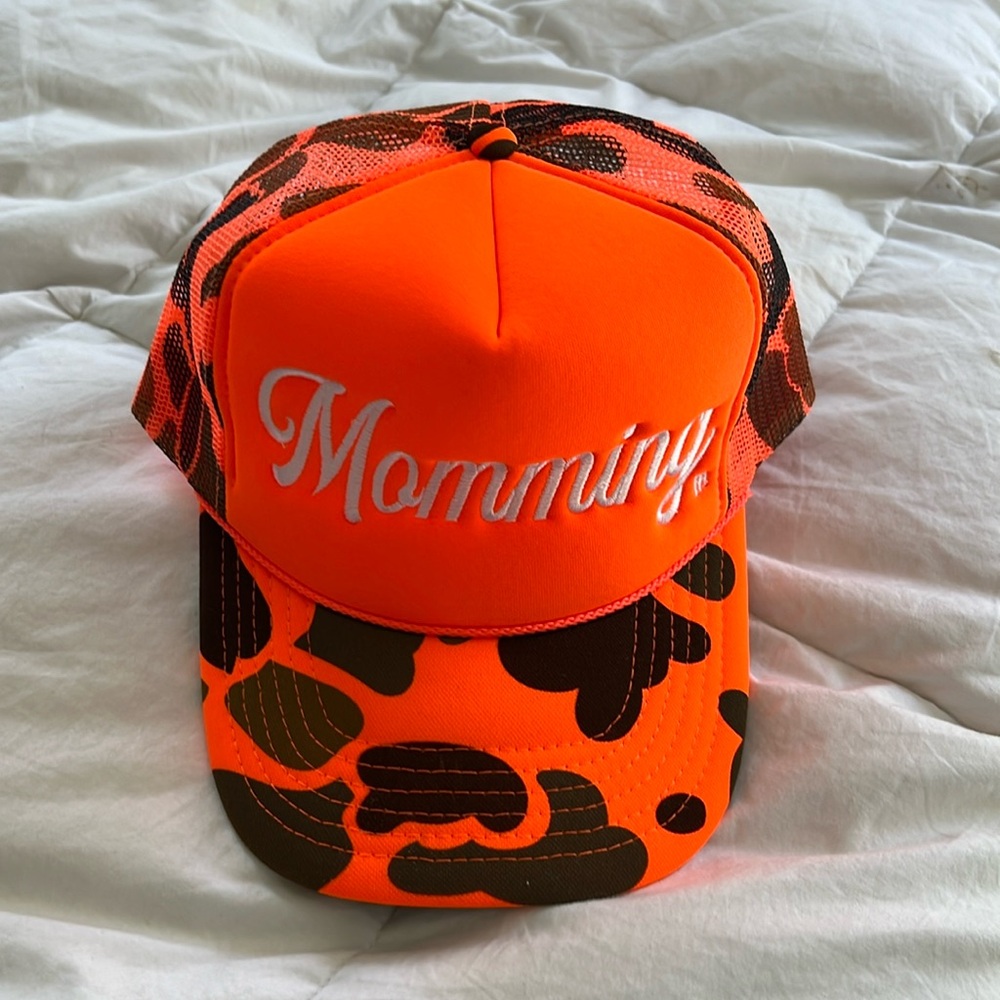 Mommday “Momming” camo hat in orange